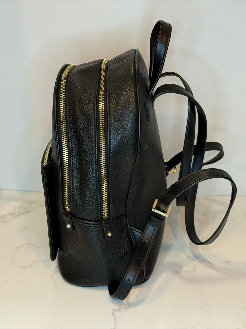 Michael Kors Black Pebbled Leather Backpack with Gold Hardware